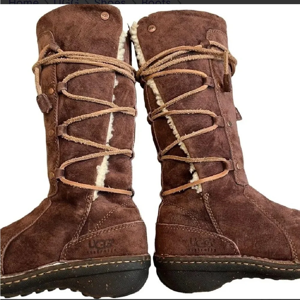 UGG Australia Surfcat Shearling Tall Suede BOOTS 5158 size 8 brown - Picture 6 of 13